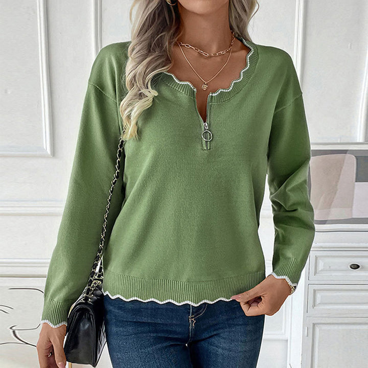 Ladies' knit sweater with zipper and wavy hem Lune London