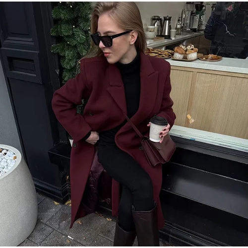 Elegant long coat with long sleeves for women in double-breasted style Lune London