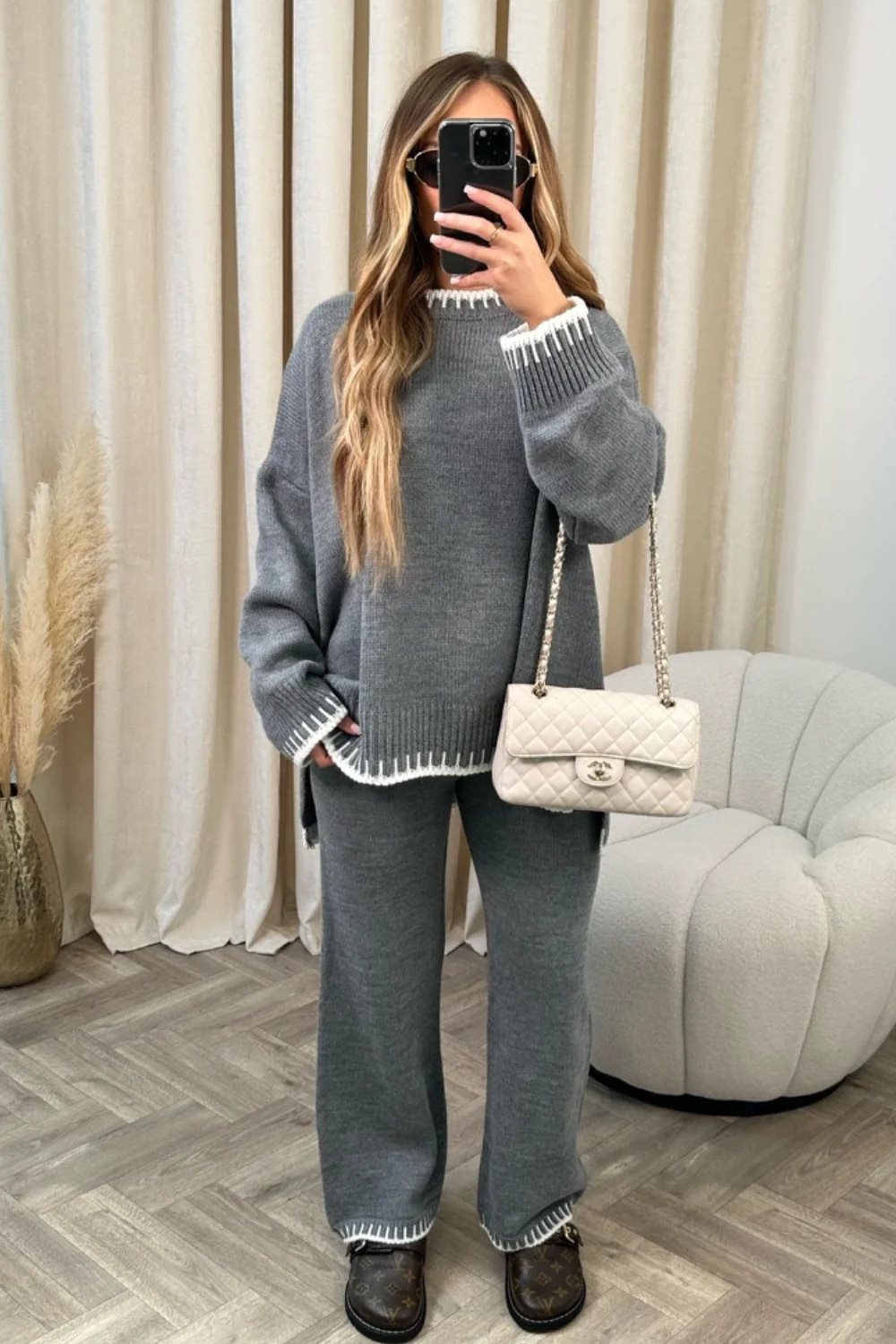 Oversized knitted set for women with contrasting decorative seams Lune London