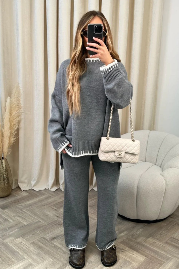 Oversized knitted set for women with contrasting decorative seams Lune London