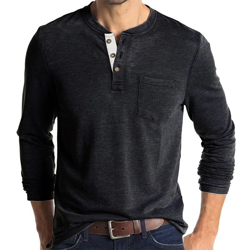 Men's long sleeve T-shirt with modern Henley collar and chest pocket Lune London