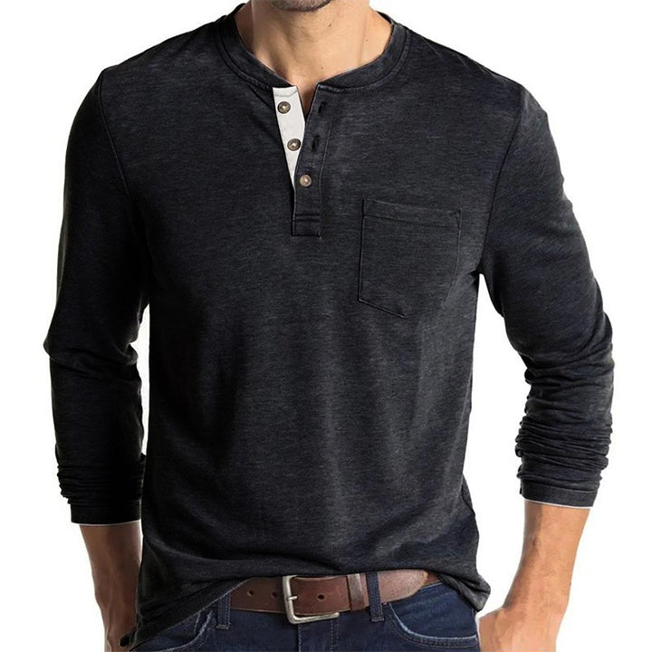 Men's long sleeve T-shirt with modern Henley collar and chest pocket Lune London