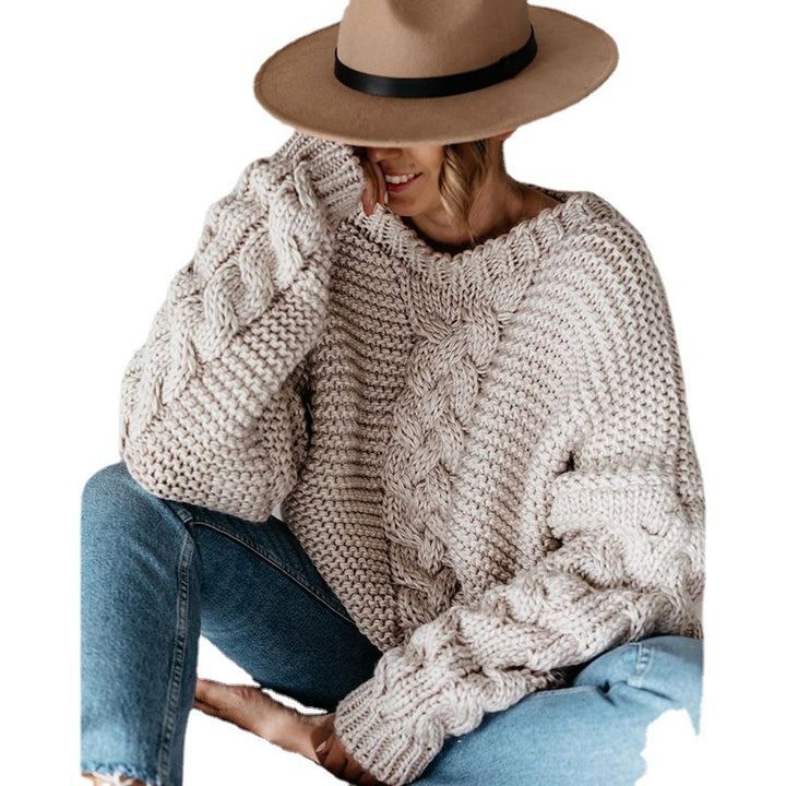Thick knit sweater for women with twisted pattern and wide sleeves Lune London
