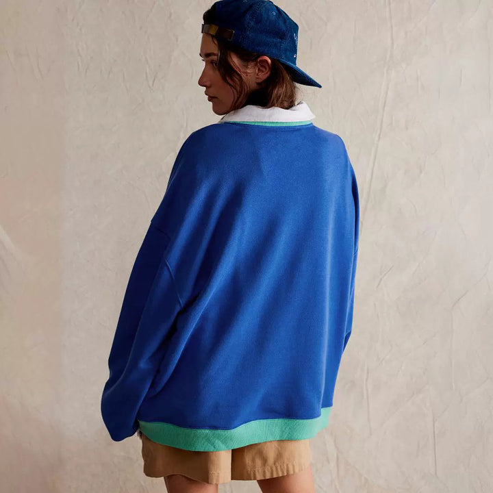 Ladies oversized sweatshirt with V-neck and contrasting edges Lune London