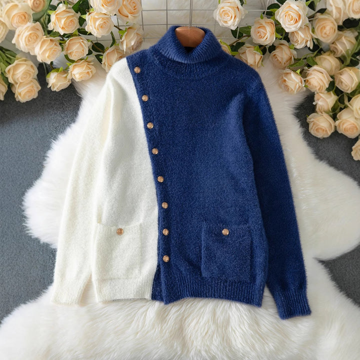 Women Chic sweater with high collar and elegant buttons Lune London