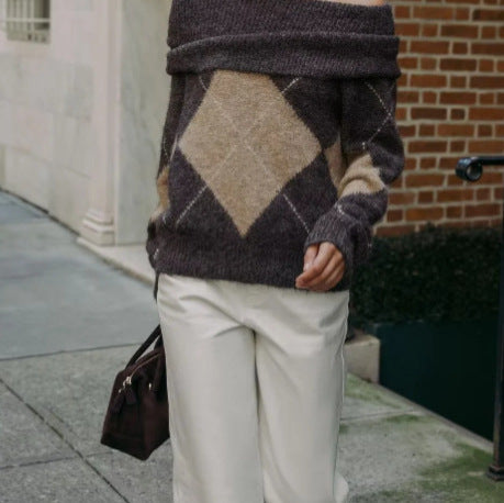 Lune London | Women's Cozy Sweater with Modern Diamond Pattern