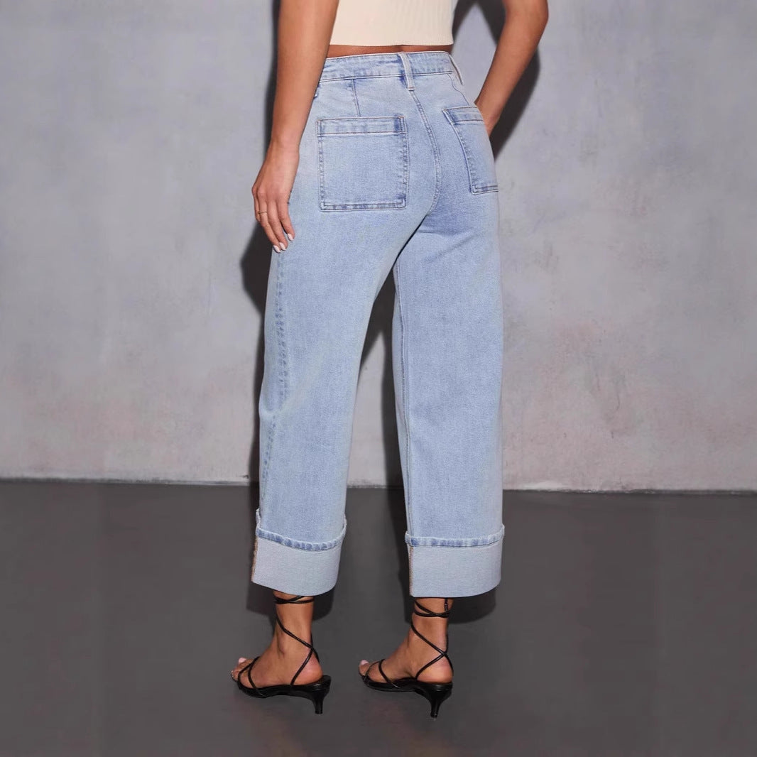Women's wide-cut jeans with pockets and fashionable hem Lune London