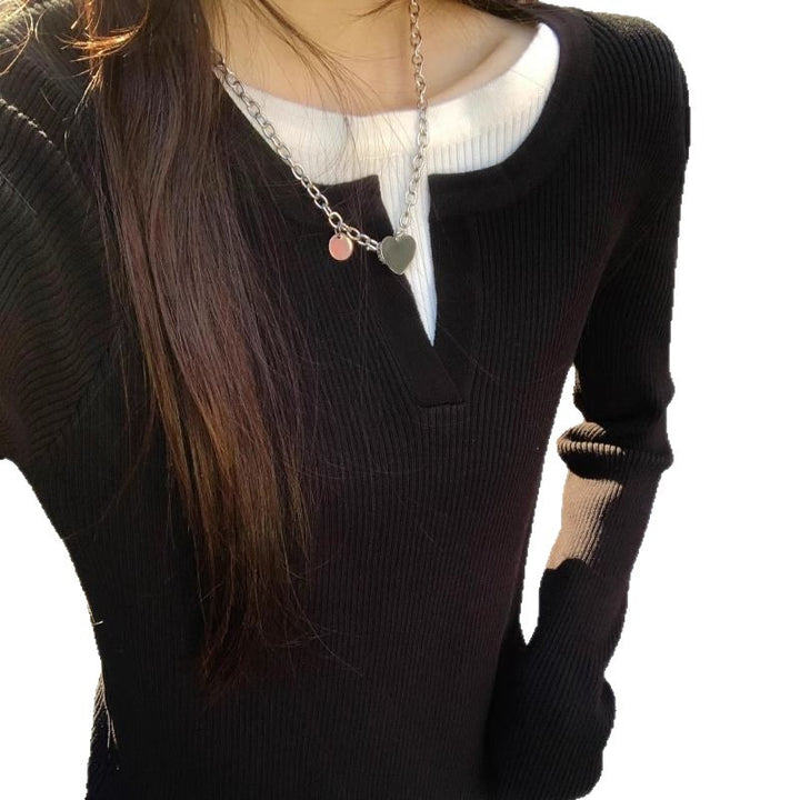 Pull léger en maille fine pour femmes avec col en V et structure côtelée Chic & Stil