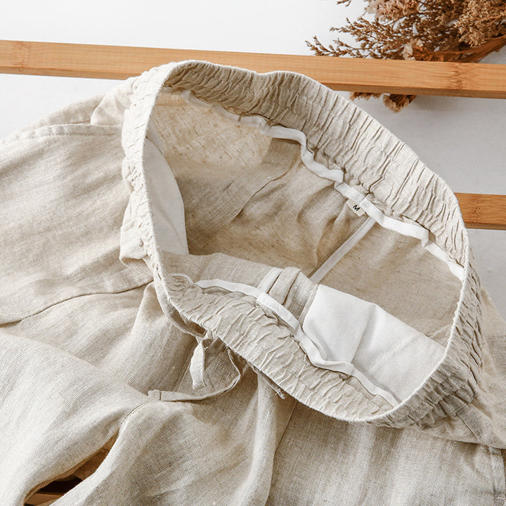 Casual linen pants for women with an elastic waist and practical side pockets Lune London