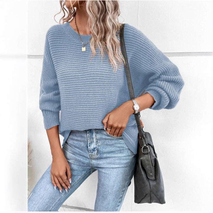 Pull en tricot décontracté pour femmes avec des textures contrastées et un col en V Chic & Stil
