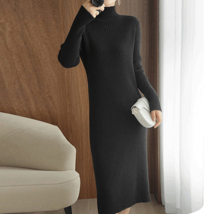 Elegant knit dress for women with high neck and fine ribbed design Lune London