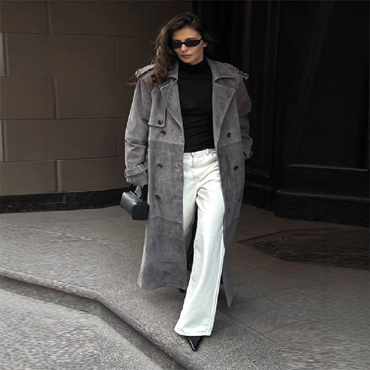 Manteau trench long en suede élégant et confortable pour femmes Chic & Stil