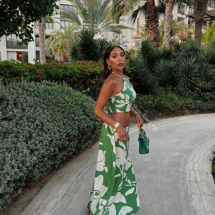 Women's set consisting of a crop-top and maxi skirts with a floral design Lune London