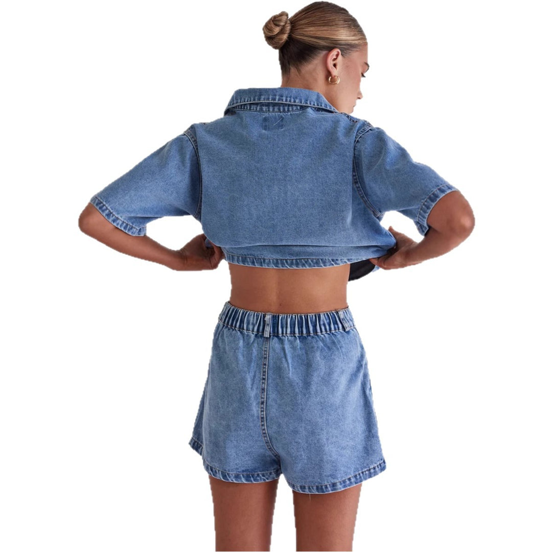 Women Denim Short Jacket with Matching Skirt in Casual Style Lune London