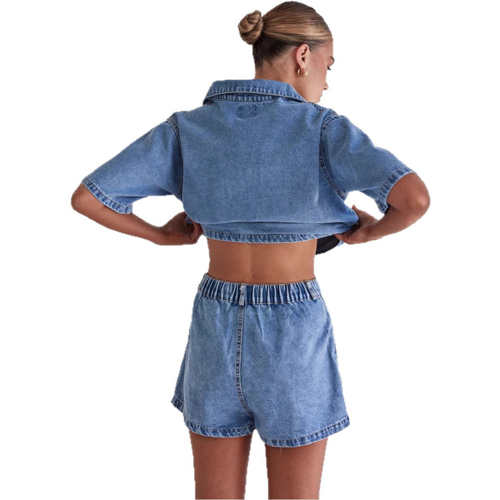 Women Denim Short Jacket with Matching Skirt in Casual Style Lune London