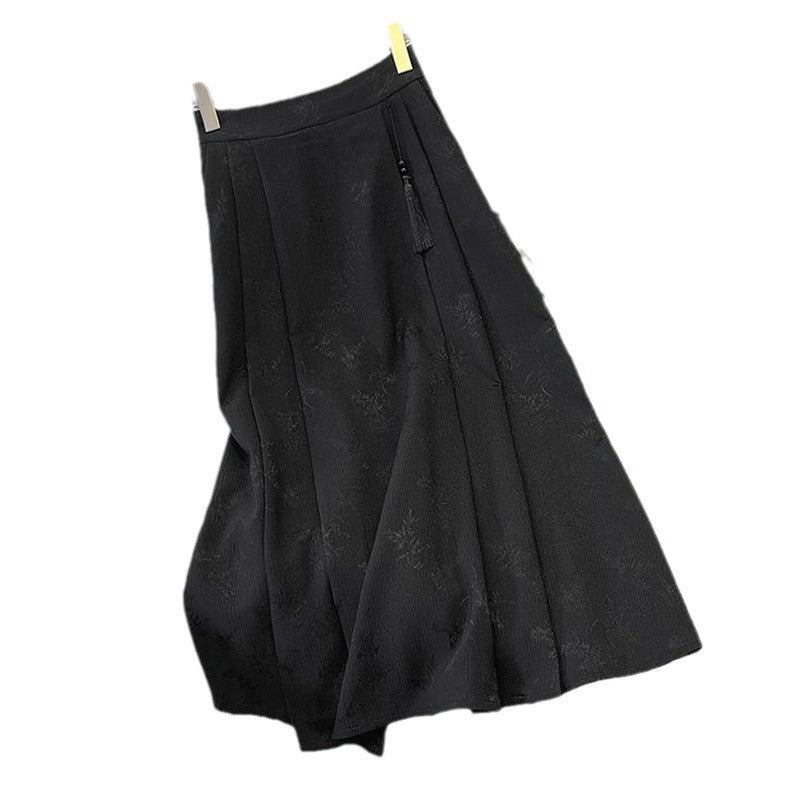 Women's Elegant Midi Skirt with Textured Fabric and Flowing Cut