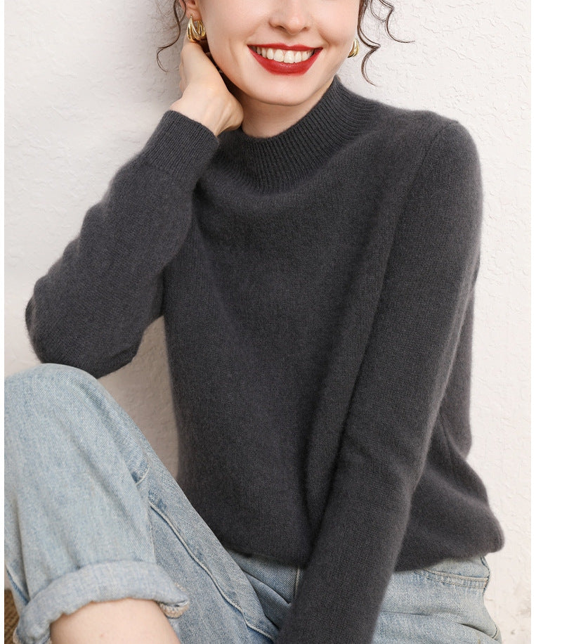 Pull en cachemire pour femmes avec col montant et manches étroites Chic & Stil