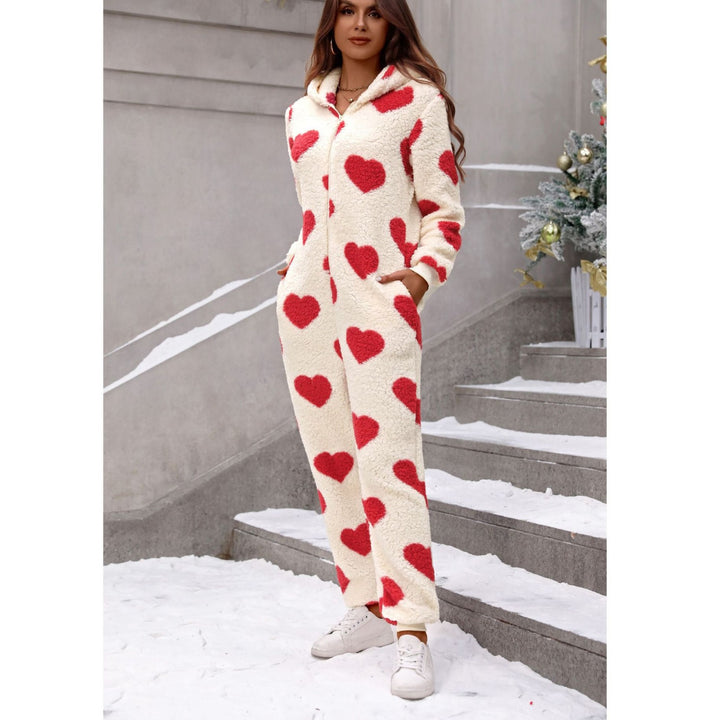 Ladies fleece set with hood and heart pattern Lune London