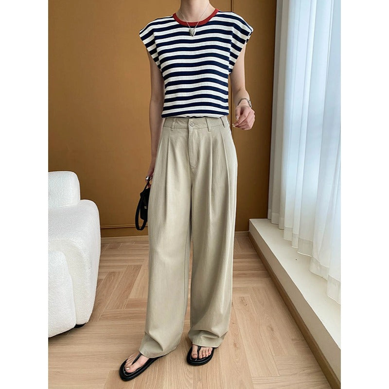 Ladies high-waisted, wide-cut fabric pants Chic & Stil