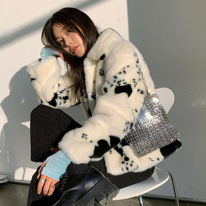 Comfortable plush jacket for women with cow pattern Lune London