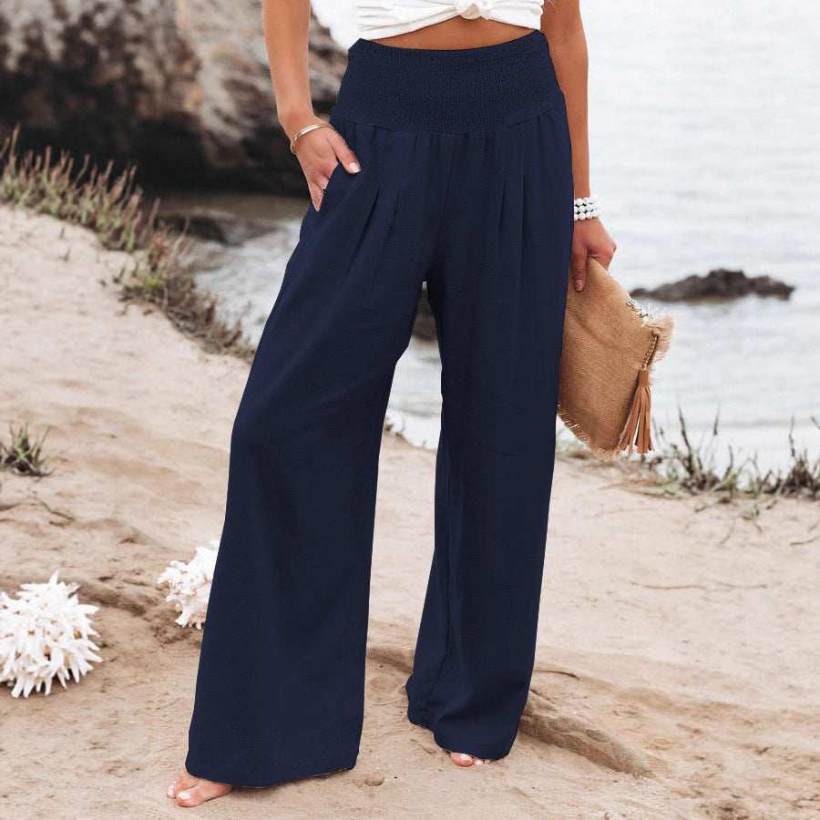 Loose linen pants for women with elastic waist and pleats Lune London