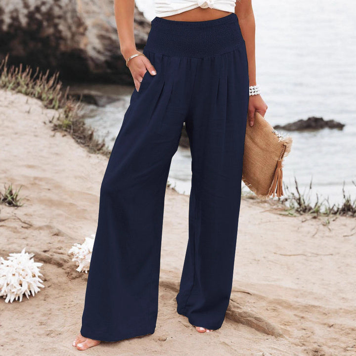 Loose linen pants for women with elastic waist and pleats Lune London
