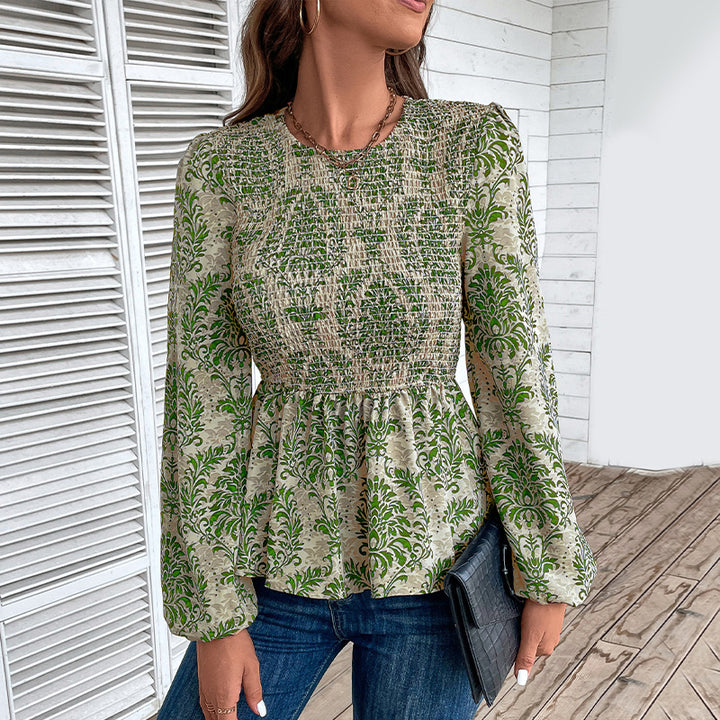 Elegant shirt for women with voluminous sleeves and a floral pattern Lune London