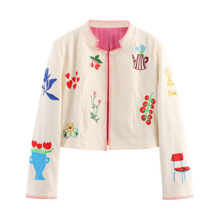 Women embroidered bomber with colorful patterns Lune London