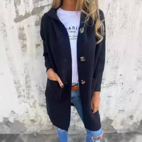 Lune London | Women's Long Cardigan with High-Quality Ribbed Structure and Elegant Buttons