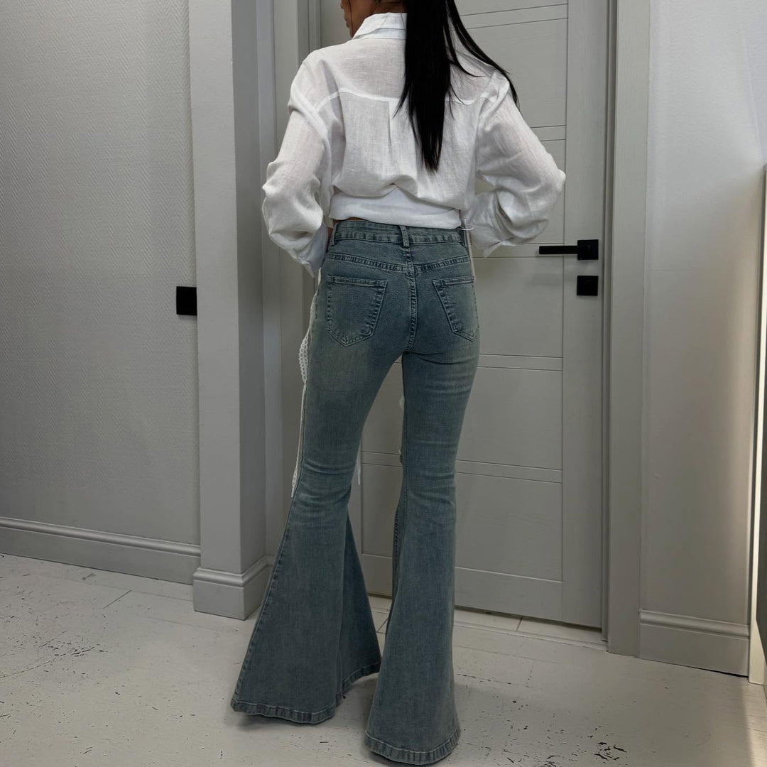 Flared jeans for women with refined lace design Lune London