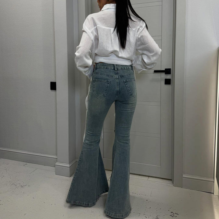 Flared jeans for women with refined lace design Lune London