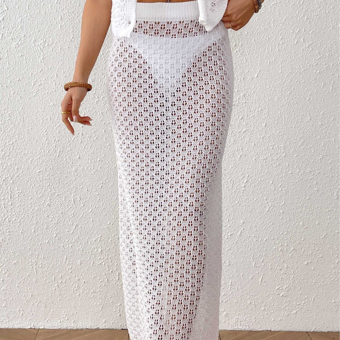 Women's crochet maxi skirt set and cardigan Lune London