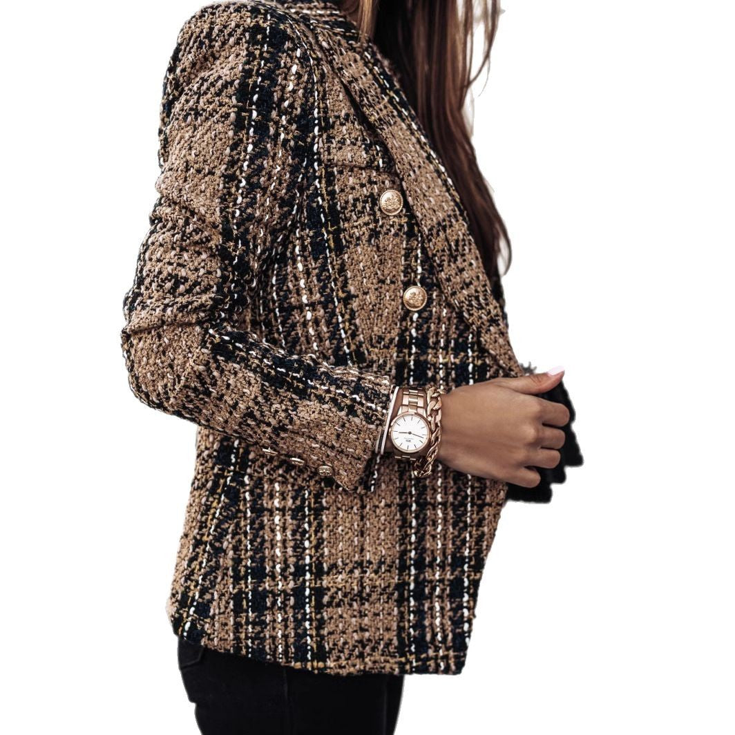 Tweed patterned jacket for women with double-breasted buttons and textured fabric Lune London