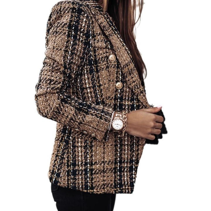Tweed patterned jacket for women with double-breasted buttons and textured fabric Lune London