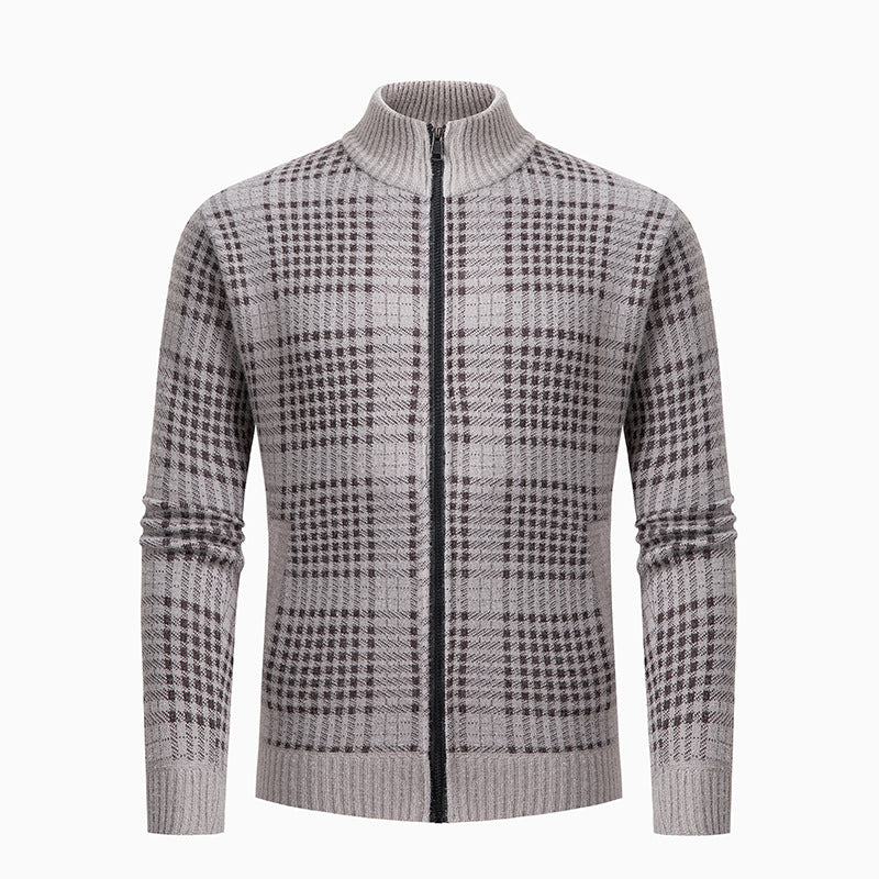 Elegant knit jacket for men with a modern check pattern and a high collar Lune London