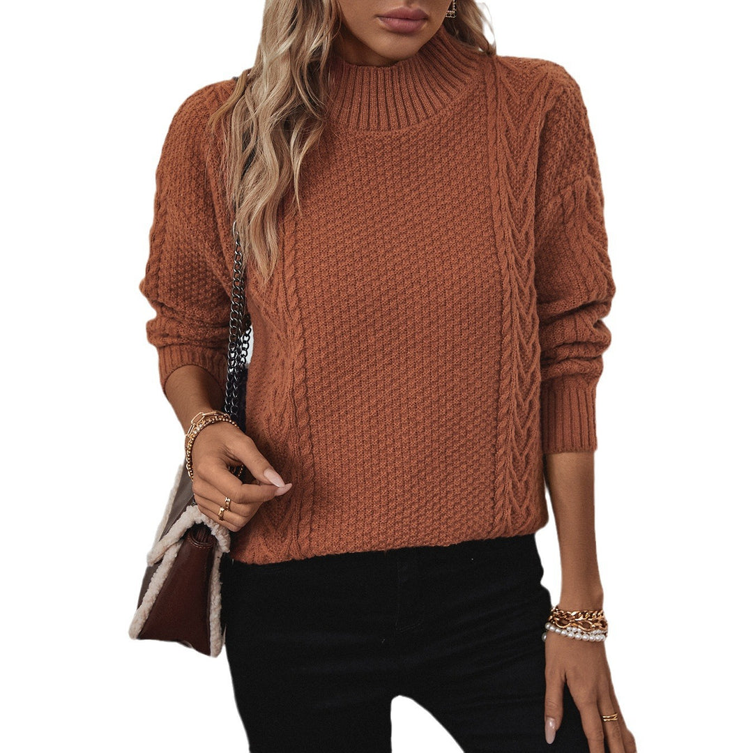 Lune London Women's knitted sweater with a striking cable pattern and a high collar