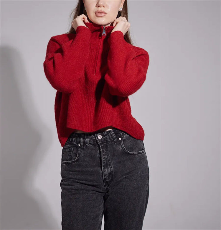 Women's sweater with high collar and zip Lune London