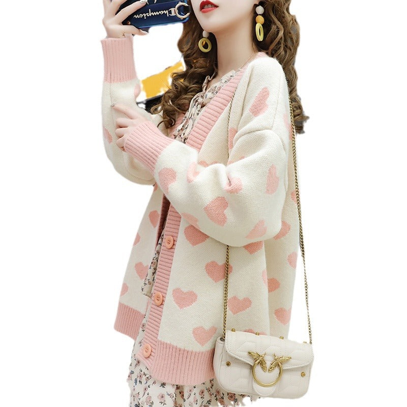 Ladies' knitted jacket with a cute heart design Lune London