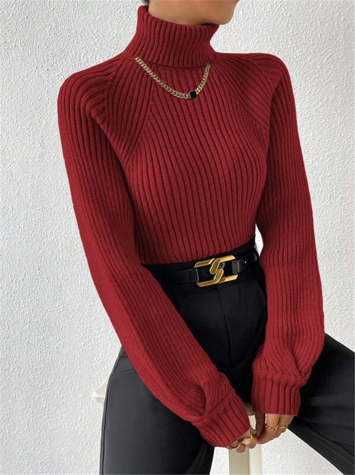 Fitted women's sweater with ribbed texture and high collar Lune London