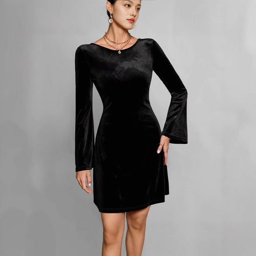 Ladies Elegant Velvet Midi Dress with Long Sleeves Lune London