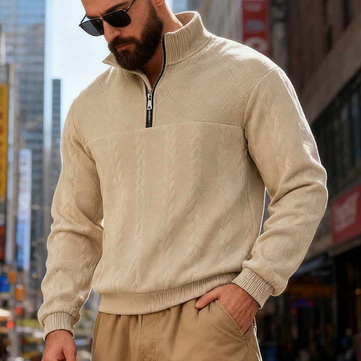 Fleece pullover for men with half-zip and textured pattern Lune London