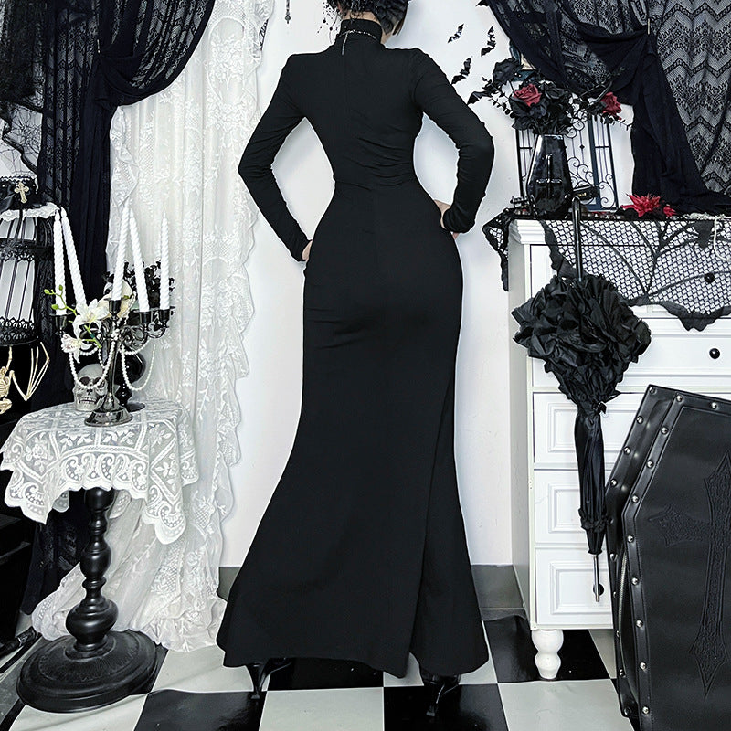 Women Elegant Long Evening Dress in Victorian Style with Lace Accents