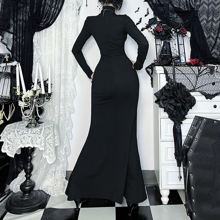 Women Elegant Long Evening Dress in Victorian Style with Lace Accents