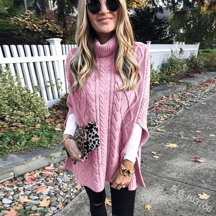 Knitted poncho for women with high collar Lune London