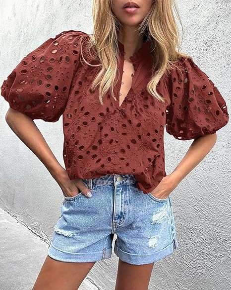 Ladies eyelet blouse with puff sleeves Lune London