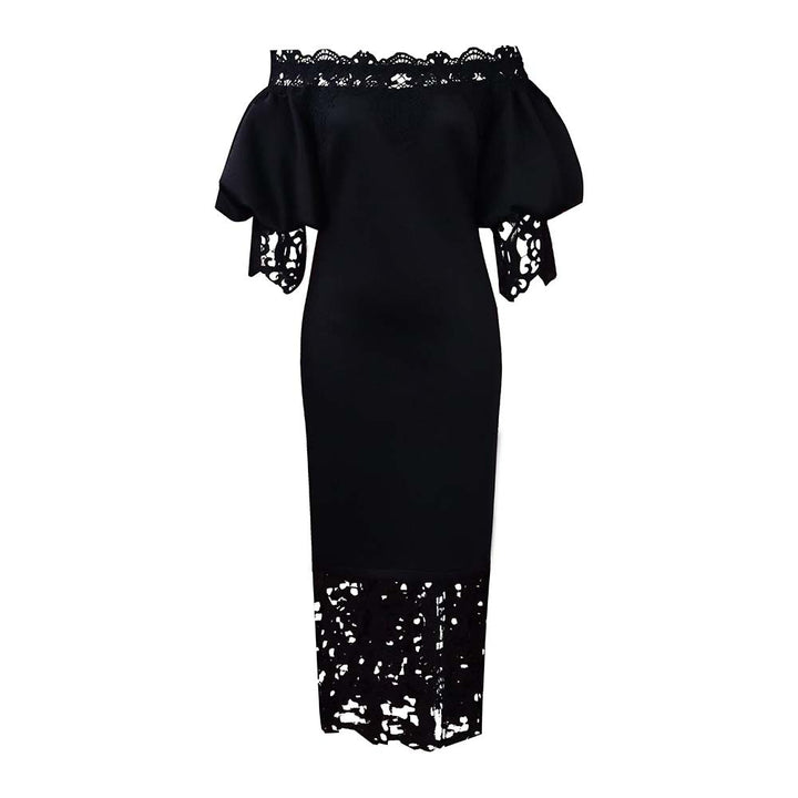 Maxi off-shoulder dress for women with lace accents and a flattering silhouette for Lune London