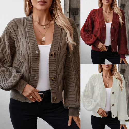 Ladies Chunky Knit Cardigan with Chic and Stylish Drehknöpfen Buttons