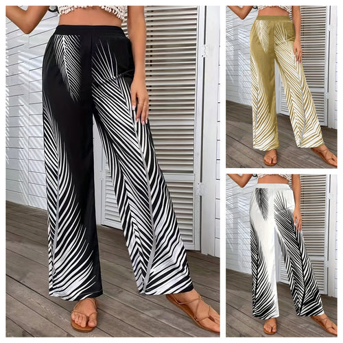 Elegant and lightweight palazzo pants for women with palm tree pattern Lune London