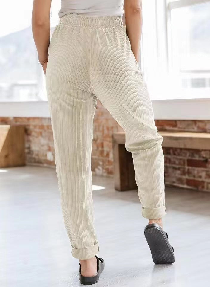 Dames Pantalon de loisirs en matériau côtelé confortable Lune London