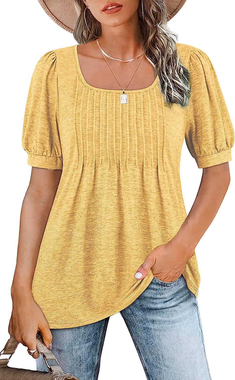 Casual T-shirt for ladies with puff sleeves and pleated design Lune London